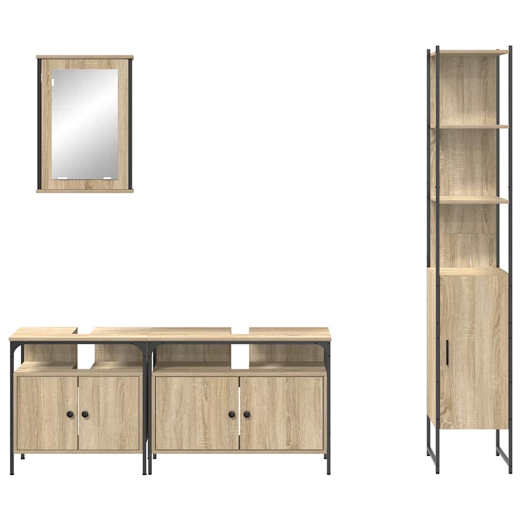 Badkamermeubelset met plank 4 pcs Sonoma Eiken Bewerkt hout is nu te koop bij PeponiXL, paradijselijk wonen!