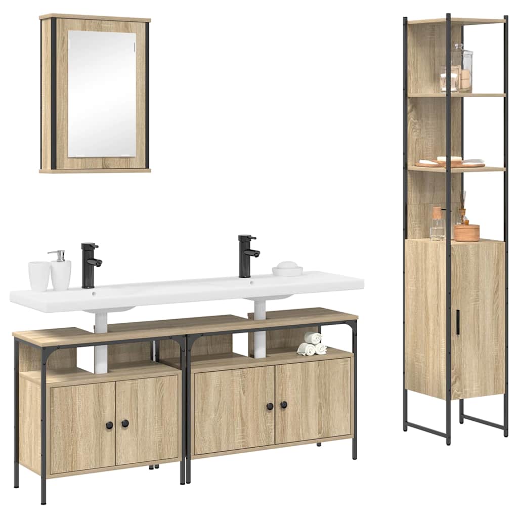 Badkamermeubelset met plank 4 pcs Sonoma Eiken Bewerkt hout is nu te koop bij PeponiXL, paradijselijk wonen!