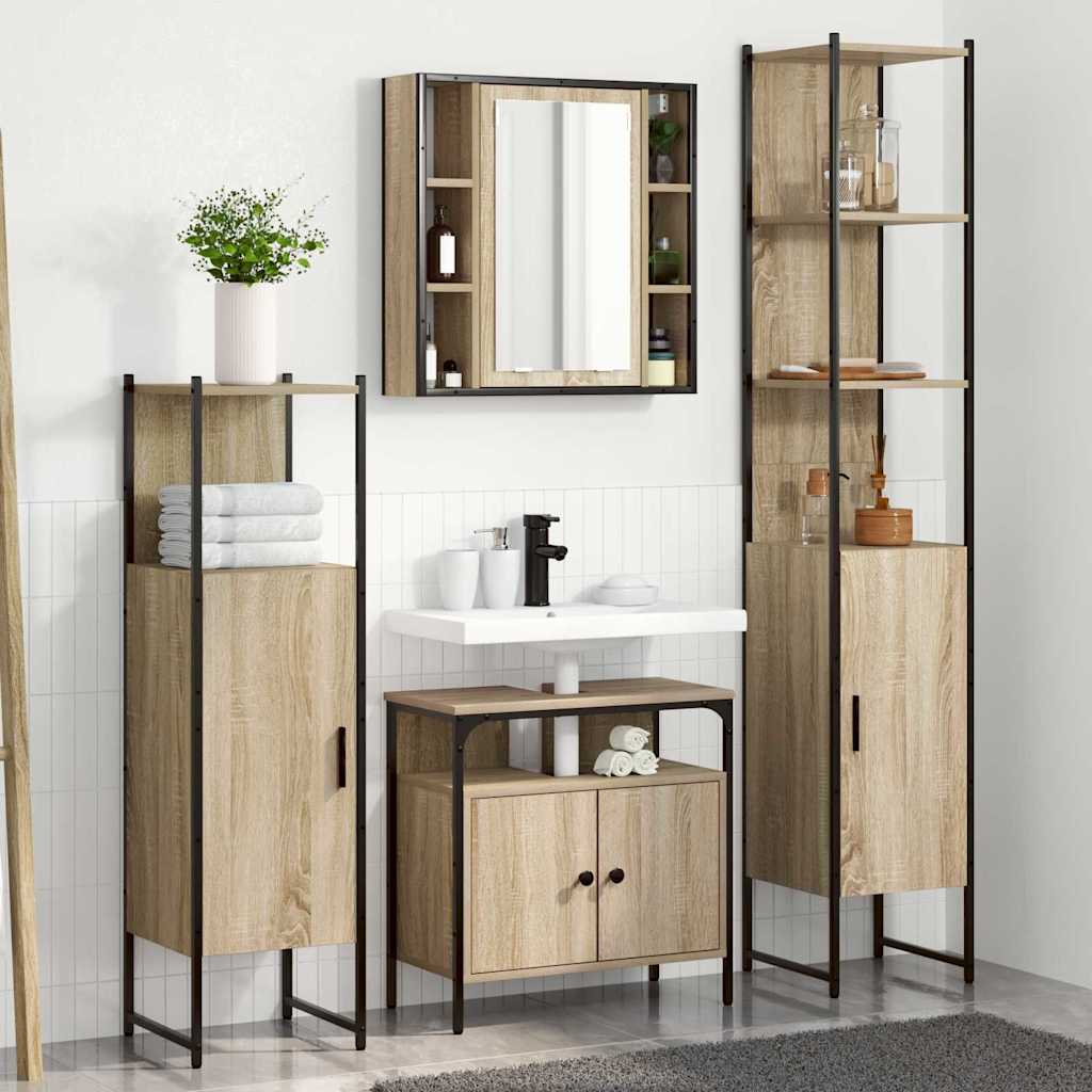 Badkamermeubelset met plank 4 pcs Sonoma Eiken Bewerkt hout is nu te koop bij PeponiXL, paradijselijk wonen!