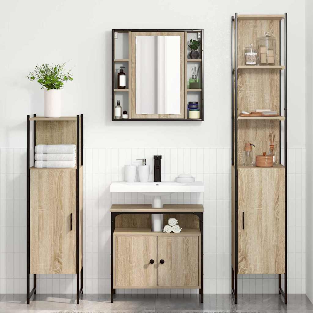 Badkamermeubelset met plank 4 pcs Sonoma Eiken Bewerkt hout is nu te koop bij PeponiXL, paradijselijk wonen!