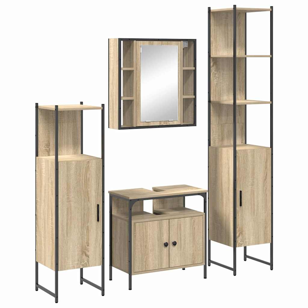 Badkamermeubelset met plank 4 pcs Sonoma Eiken Bewerkt hout is nu te koop bij PeponiXL, paradijselijk wonen!