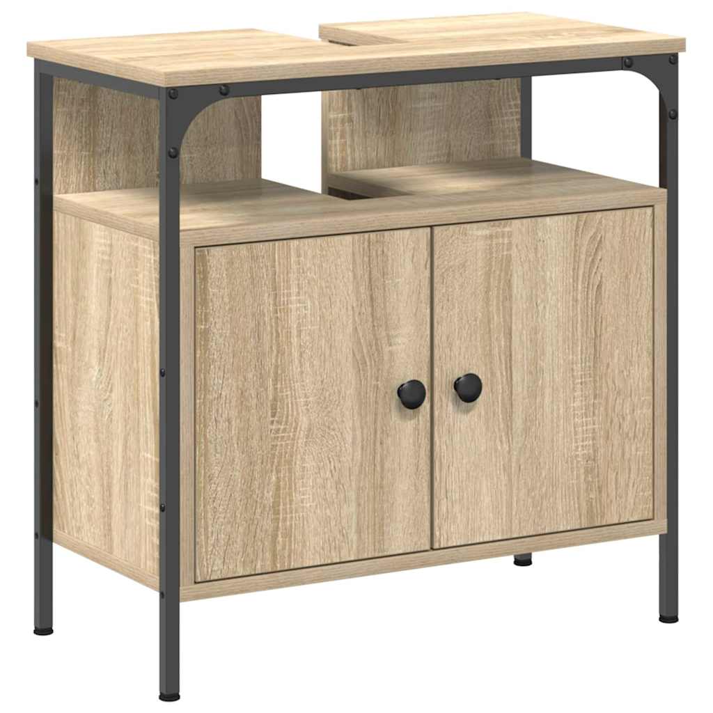 Badkamermeubelset met plank 4 pcs Sonoma Eiken Bewerkt hout is nu te koop bij PeponiXL, paradijselijk wonen!