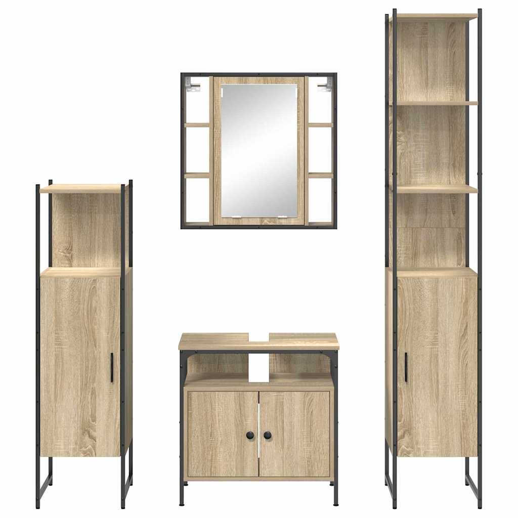 Badkamermeubelset met plank 4 pcs Sonoma Eiken Bewerkt hout is nu te koop bij PeponiXL, paradijselijk wonen!
