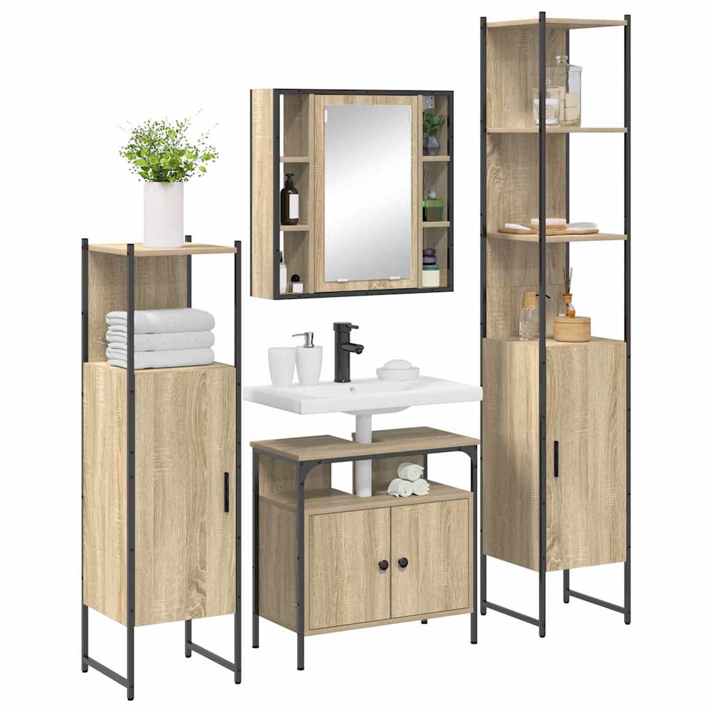Badkamermeubelset met plank 4 pcs Sonoma Eiken Bewerkt hout is nu te koop bij PeponiXL, paradijselijk wonen!
