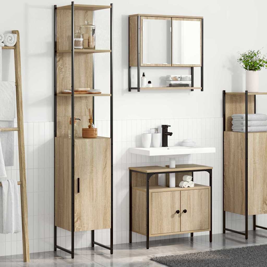 Badkamermeubelset met plank 3 pcs Sonoma Eiken Bewerkt hout is nu te koop bij PeponiXL, paradijselijk wonen!