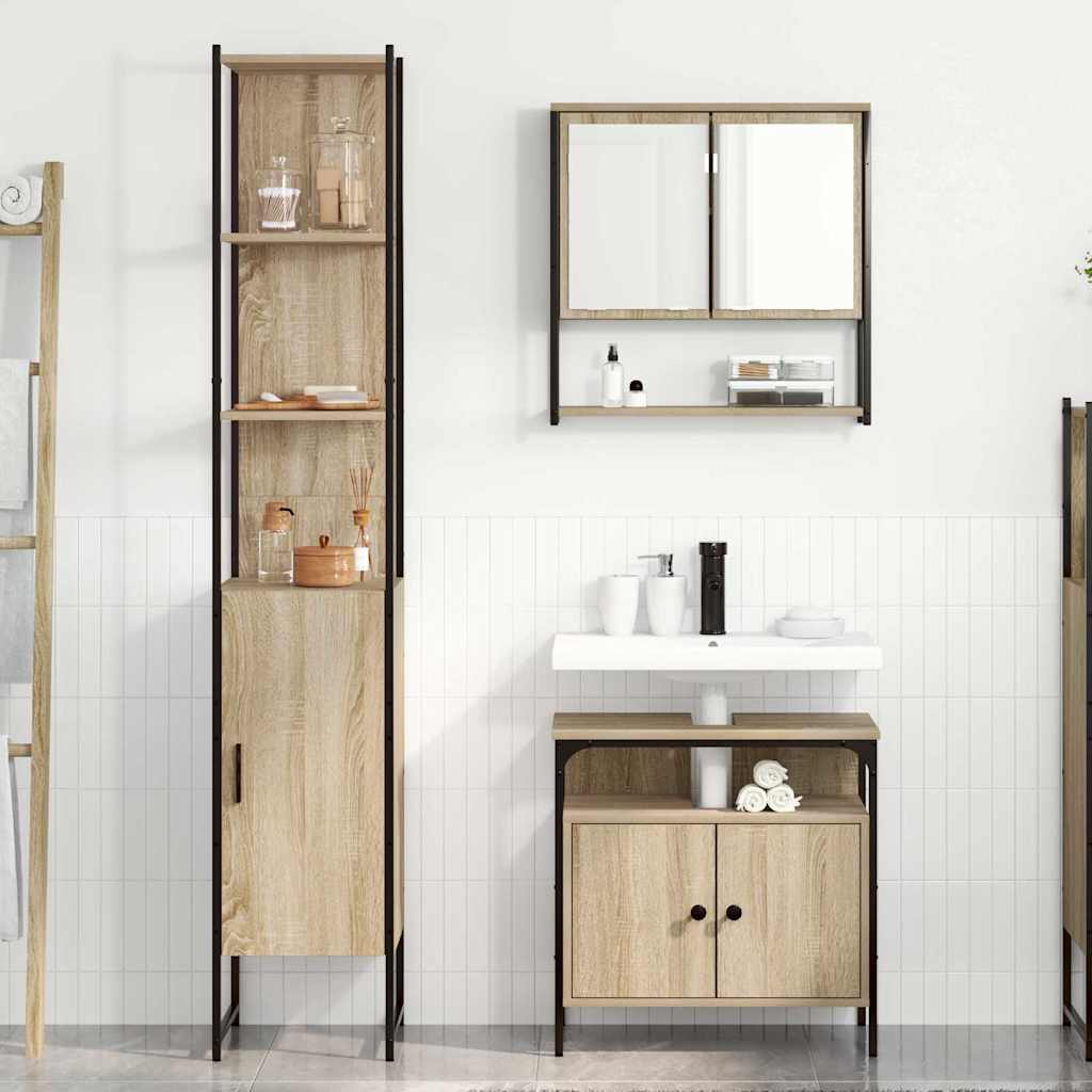 Badkamermeubelset met plank 3 pcs Sonoma Eiken Bewerkt hout is nu te koop bij PeponiXL, paradijselijk wonen!
