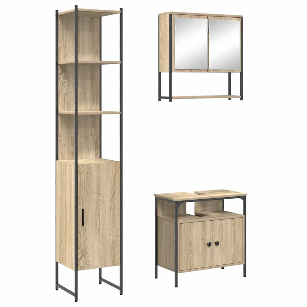 Badkamermeubelset met plank 3 pcs Sonoma Eiken Bewerkt hout is nu te koop bij PeponiXL, paradijselijk wonen!