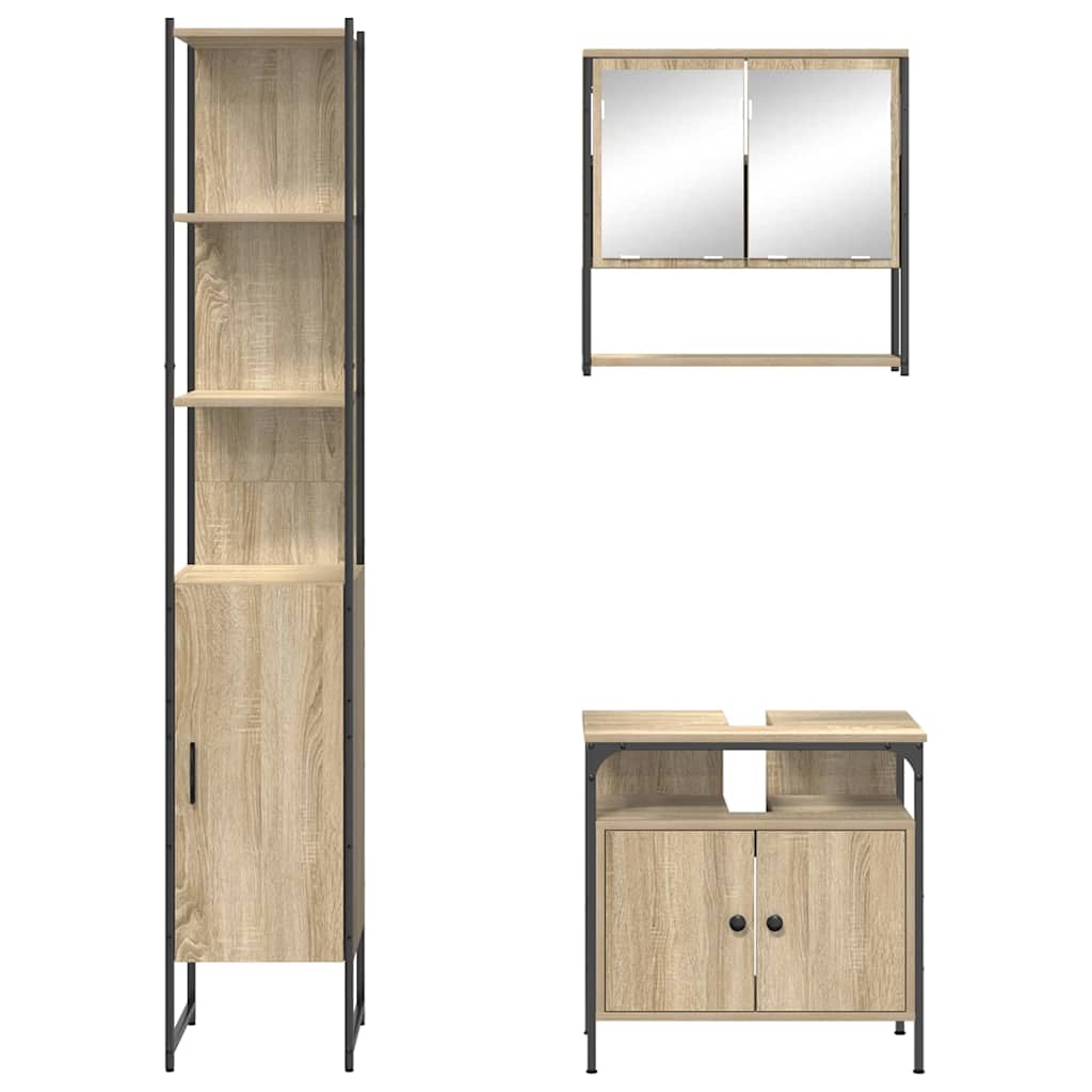 Badkamermeubelset met plank 3 pcs Sonoma Eiken Bewerkt hout is nu te koop bij PeponiXL, paradijselijk wonen!