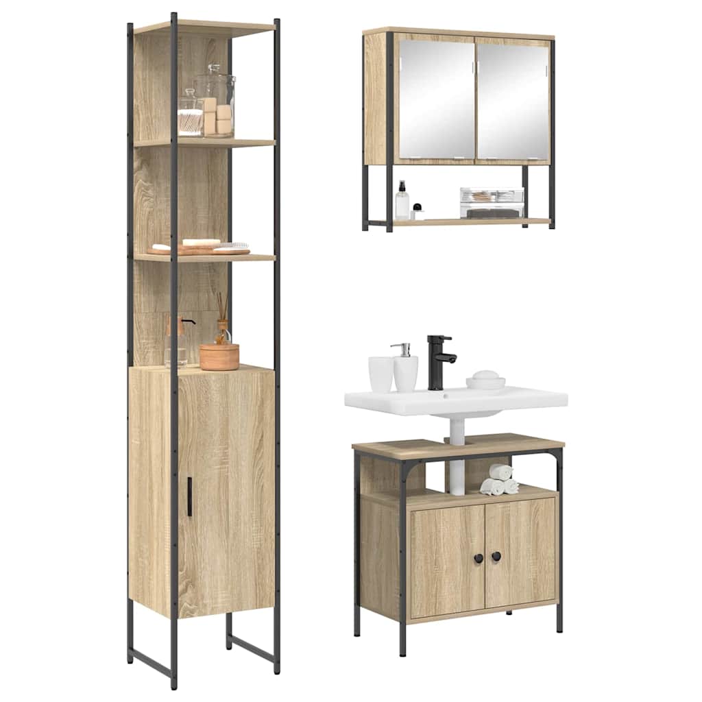 Badkamermeubelset met plank 3 pcs Sonoma Eiken Bewerkt hout is nu te koop bij PeponiXL, paradijselijk wonen!