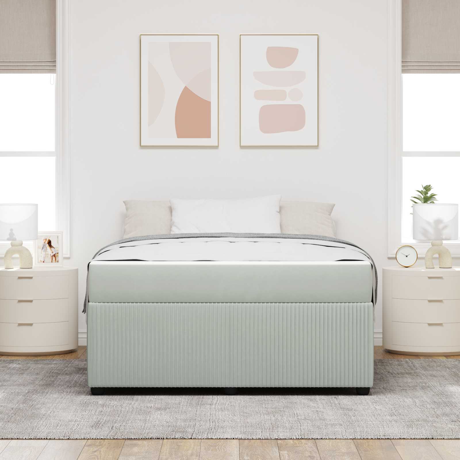 Bedframe met matras Lichtgrijs 160 x 200 cm Stof is nu te koop bij PeponiXL, paradijselijk wonen!