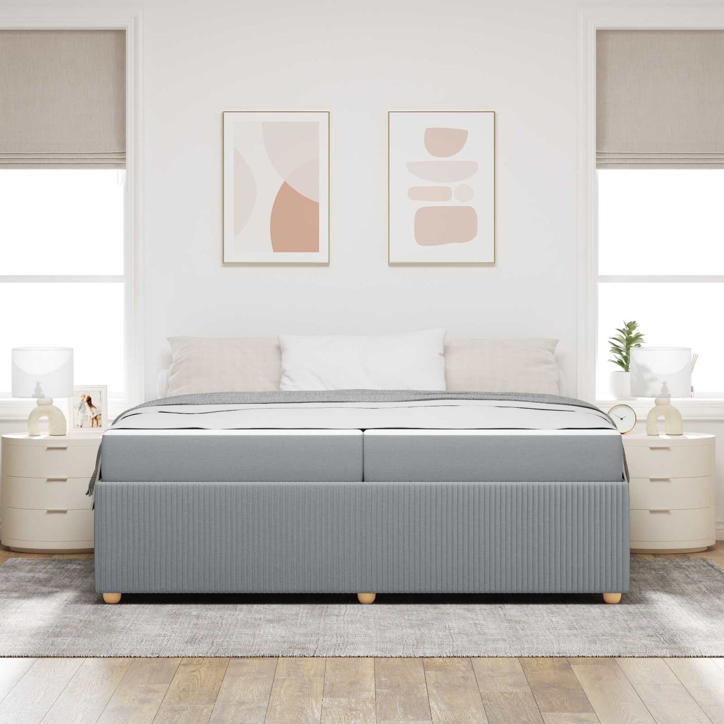 Bedframe met matras Lichtgrijs 200 x 200 cm Stof is nu te koop bij PeponiXL, paradijselijk wonen!