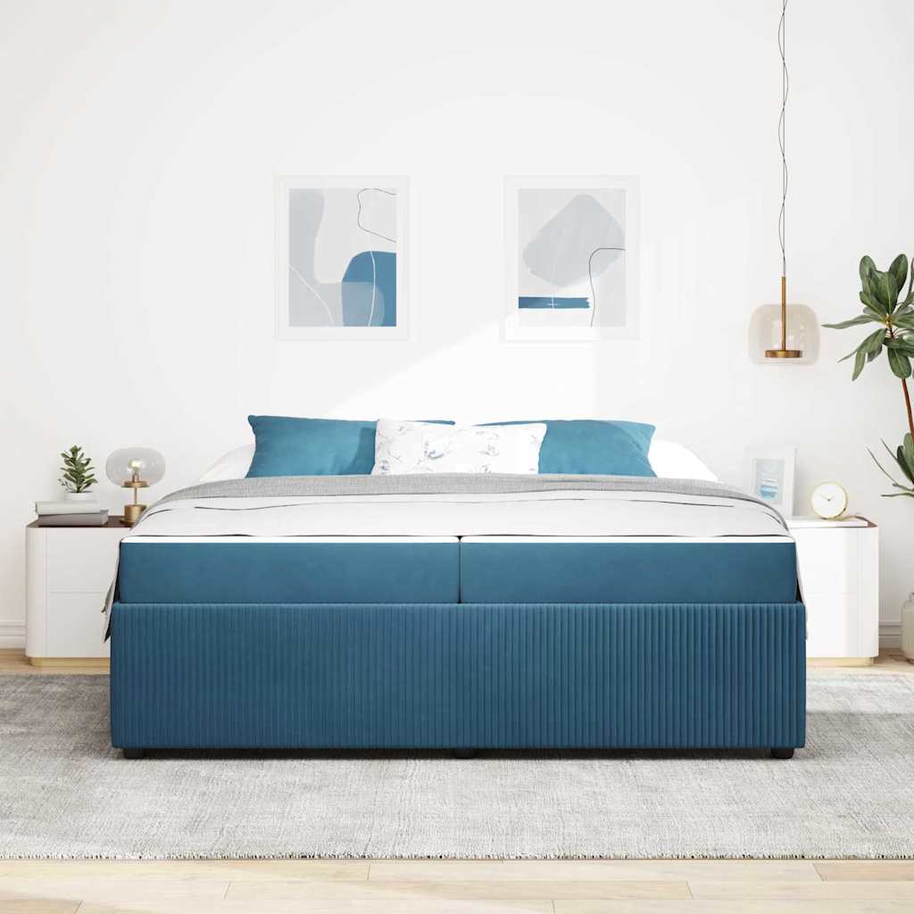 Bedframe met matras Blauw 200 x 200 cm Stof is nu te koop bij PeponiXL, paradijselijk wonen!