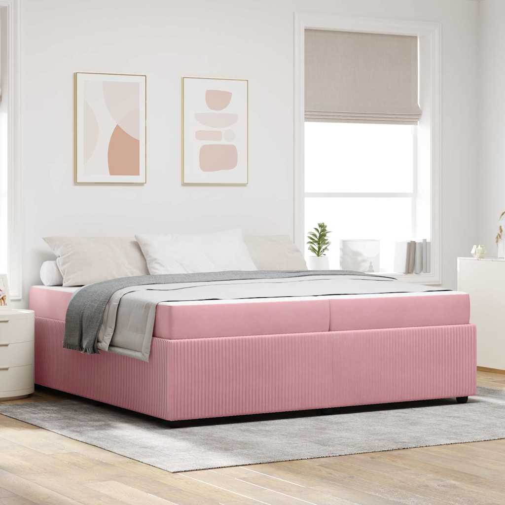 Bedframe met matras Roze 200 x 200 cm Stof is nu te koop bij PeponiXL, paradijselijk wonen!
