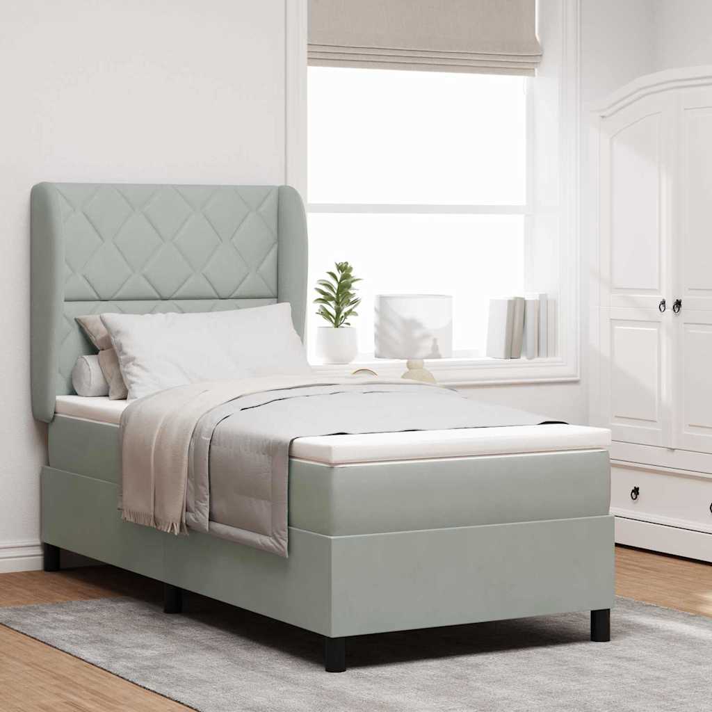 Boxspringbed met matras Lichtgrijs 190 x 90 cm Fluweel is nu te koop bij PeponiXL, paradijselijk wonen!