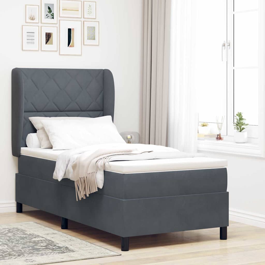 Boxspringbed met matras Donkergrijs 190 x 90 cm Fluweel is nu te koop bij PeponiXL, paradijselijk wonen!