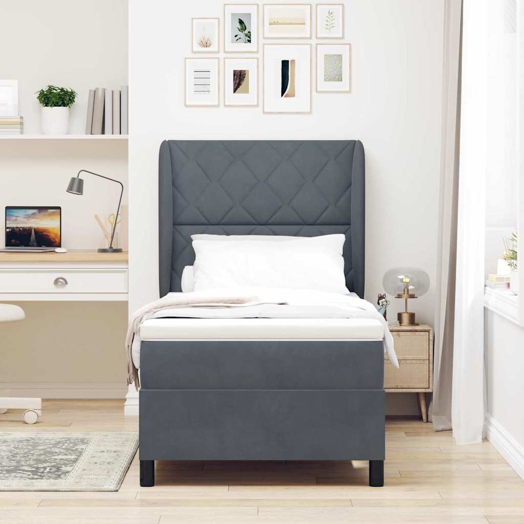 Boxspringbed met matras Donkergrijs 190 x 90 cm Fluweel is nu te koop bij PeponiXL, paradijselijk wonen!