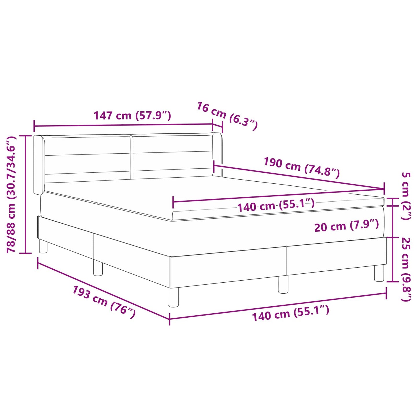 Boxspringbed met hoofdeinde Zwart 190 x 140 cm Stof is nu te koop bij PeponiXL, paradijselijk wonen!