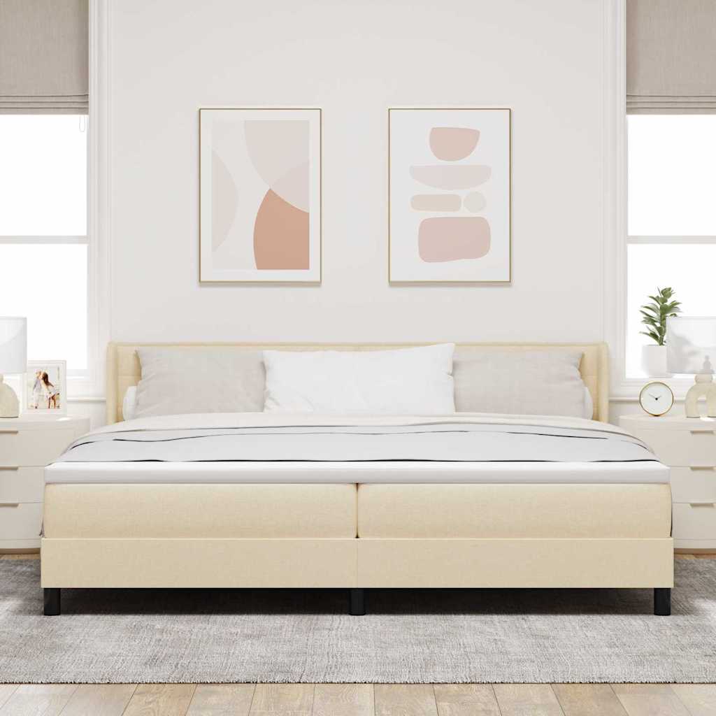 Boxspringbed met matras met hoofdeinde Crème 200 x 200 cm Stof is nu te koop bij PeponiXL, paradijselijk wonen!