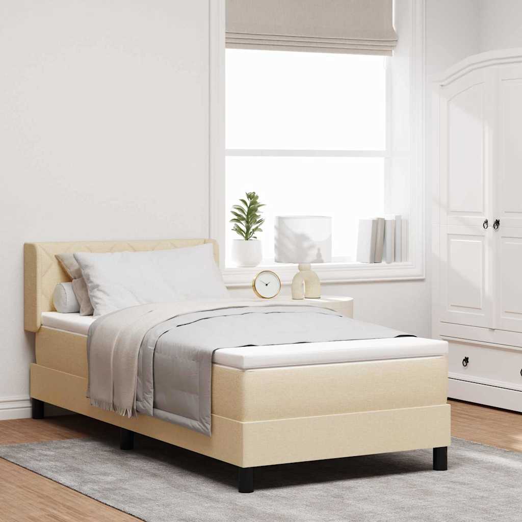 Boxspringbed met kussen met hoofdeinde Crème 190 x 90 cm Stof is nu te koop bij PeponiXL, paradijselijk wonen!