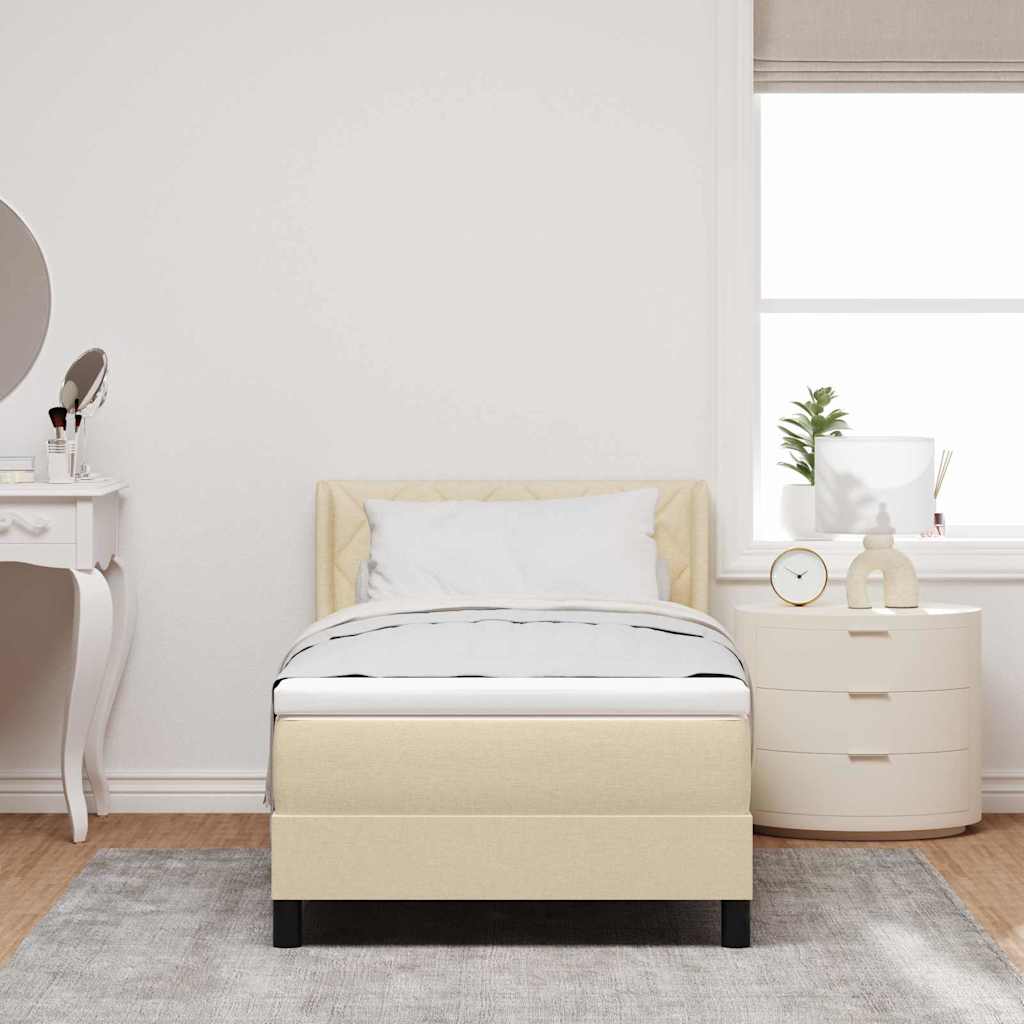 Boxspringbed met kussen met hoofdeinde Crème 190 x 90 cm Stof is nu te koop bij PeponiXL, paradijselijk wonen!