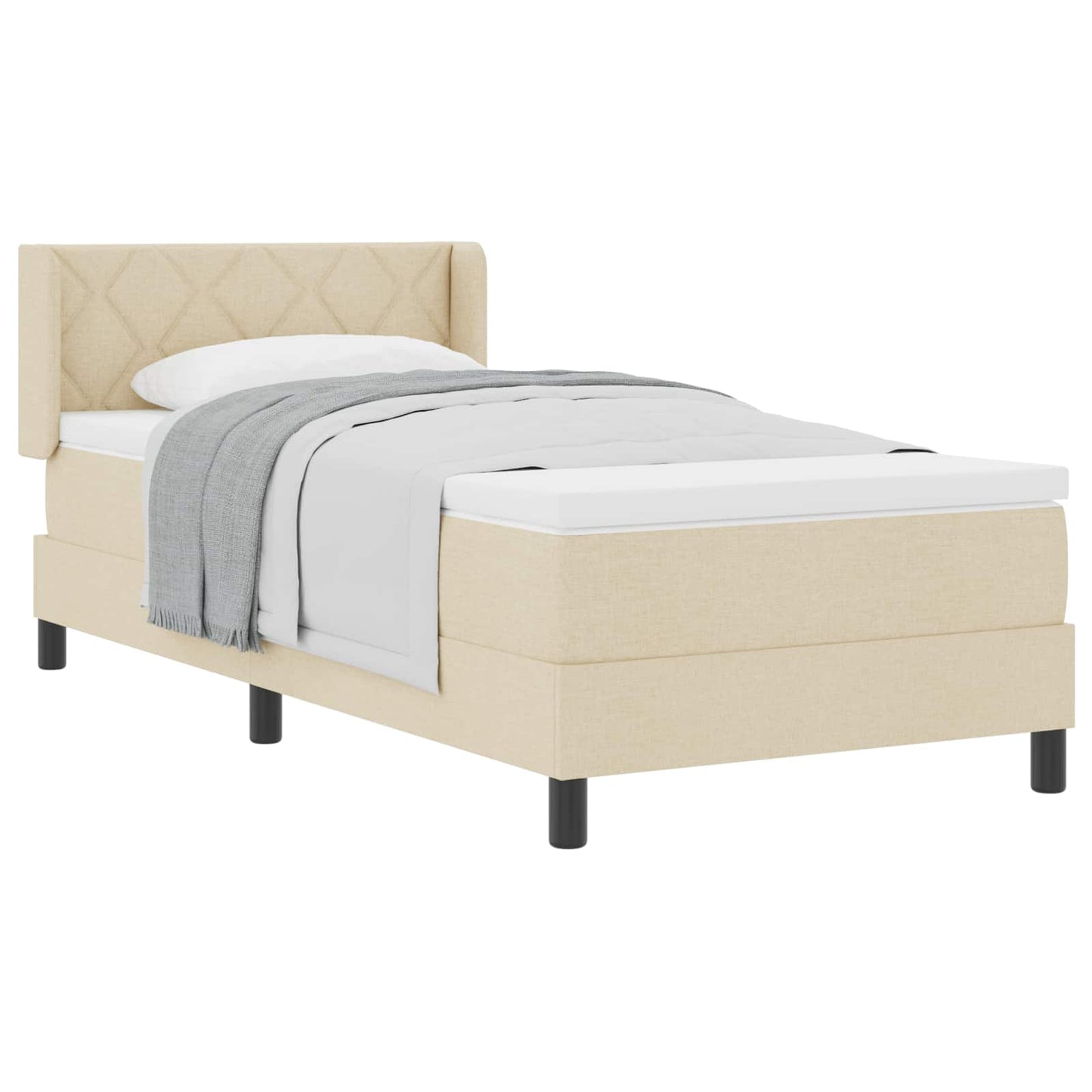 Boxspringbed met kussen met hoofdeinde Crème 190 x 90 cm Stof is nu te koop bij PeponiXL, paradijselijk wonen!