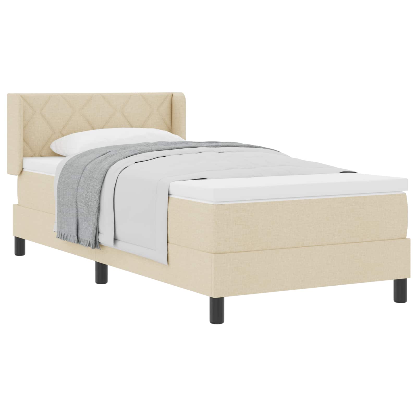 Boxspringbed met kussen met hoofdeinde Crème 190 x 90 cm Stof is nu te koop bij PeponiXL, paradijselijk wonen!