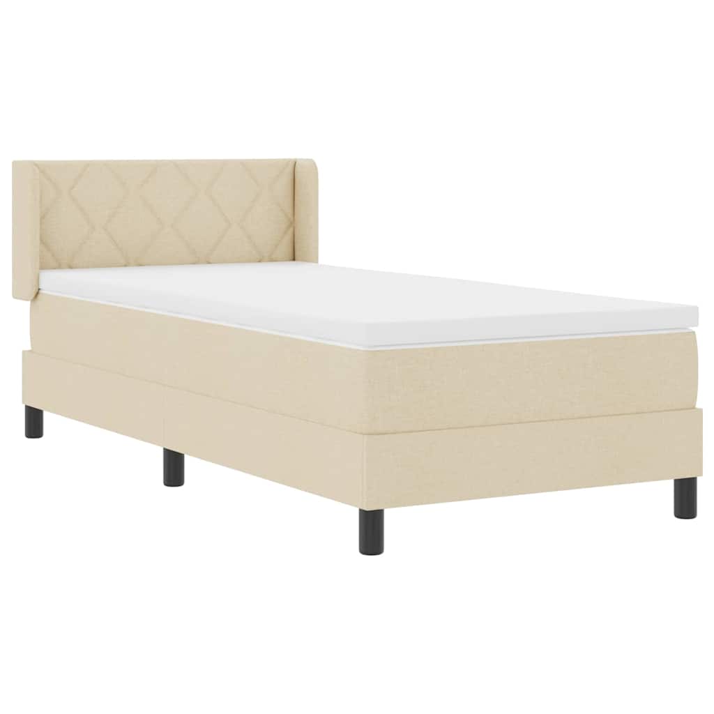 Boxspringbed met kussen met hoofdeinde Crème 190 x 90 cm Stof is nu te koop bij PeponiXL, paradijselijk wonen!