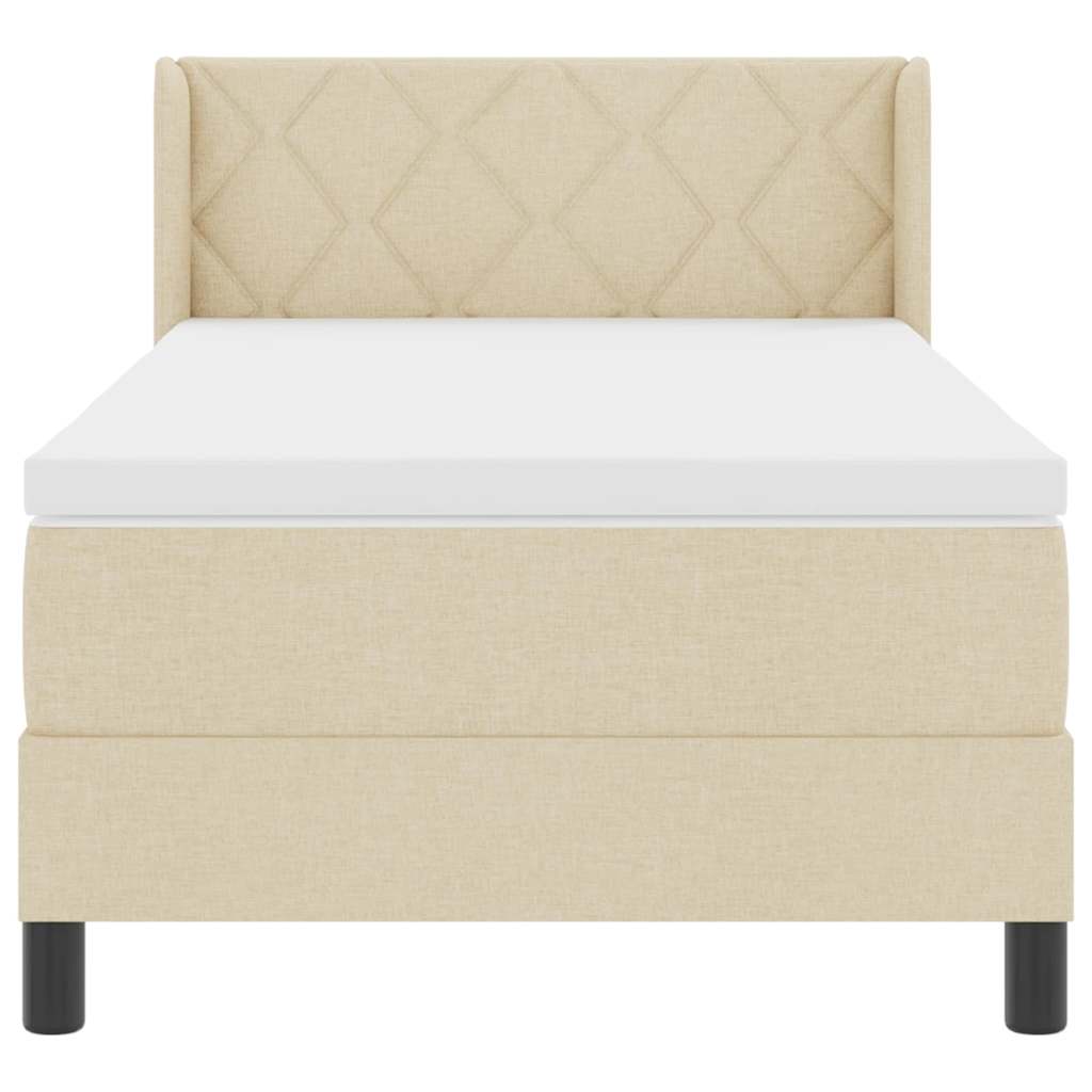 Boxspringbed met kussen met hoofdeinde Crème 190 x 90 cm Stof is nu te koop bij PeponiXL, paradijselijk wonen!