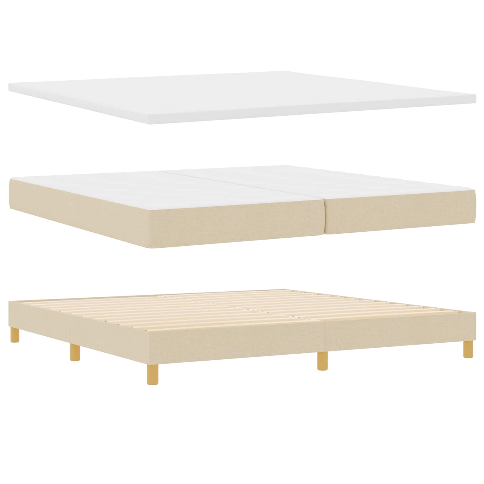Boxspringbed met matras met hoofdeinde Crème 200 x 200 cm Stof is nu te koop bij PeponiXL, paradijselijk wonen!
