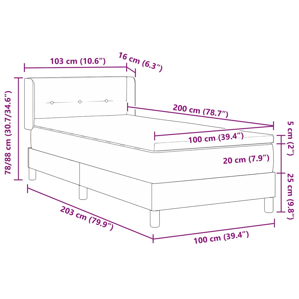 Boxspringbed met matras met hoofdeinde Blauw 200 x 100 cm Stof is nu te koop bij PeponiXL, paradijselijk wonen!