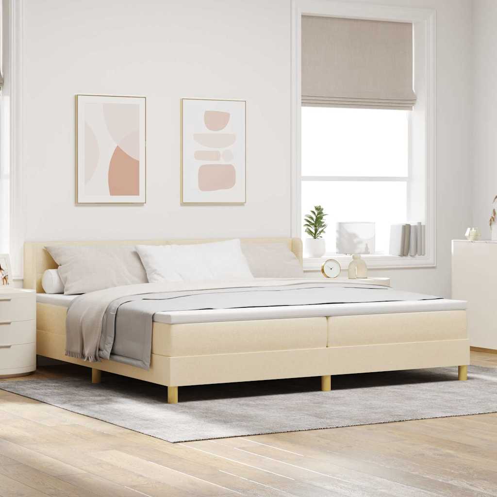 Boxspringbed met matras met hoofdeinde Crème 200 x 200 cm Stof is nu te koop bij PeponiXL, paradijselijk wonen!