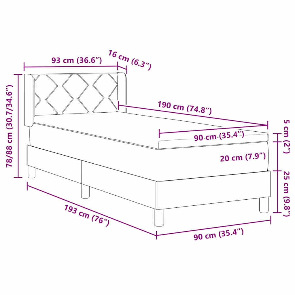 Boxspringbed met matras Donkergrijs 190 x 90 cm Polyester is nu te koop bij PeponiXL, paradijselijk wonen!