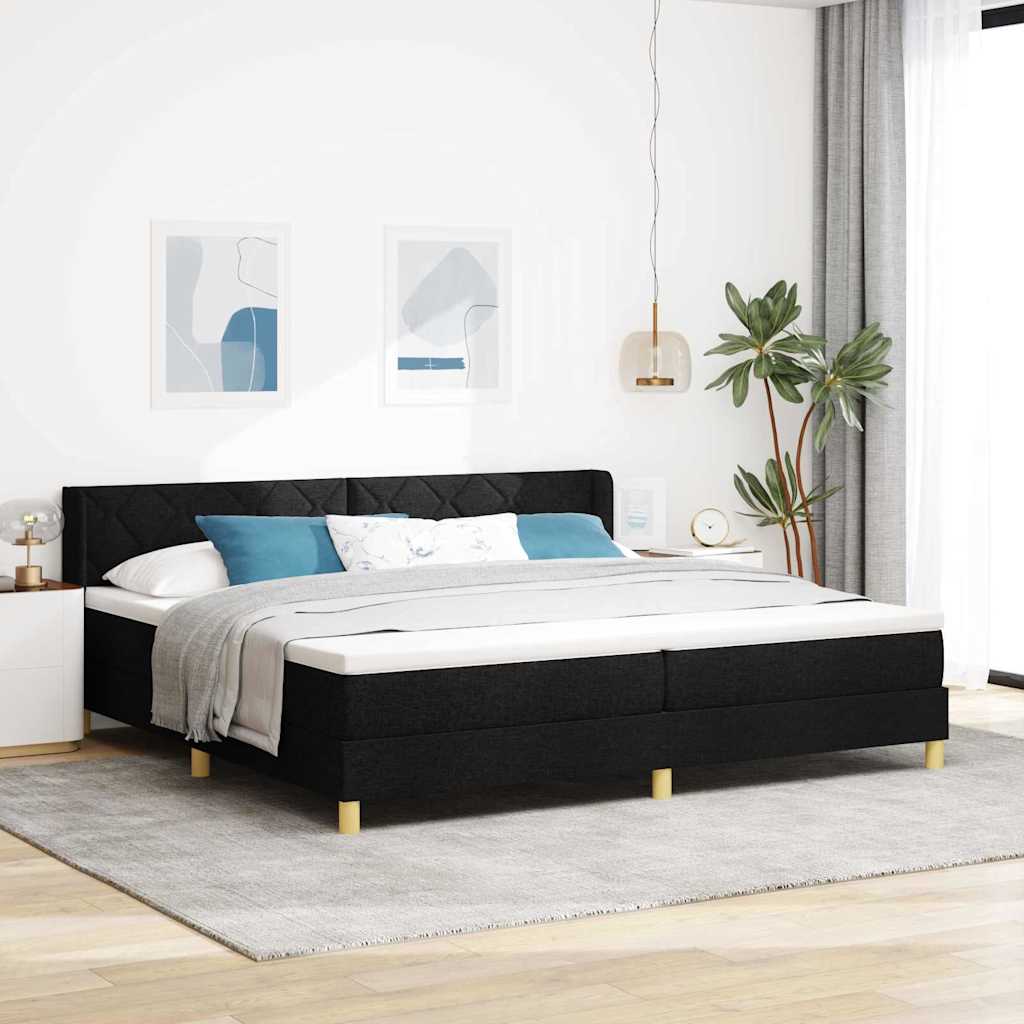 Boxspringbed met matras met hoofdeinde Zwart 200 x 200 cm Stof is nu te koop bij PeponiXL, paradijselijk wonen!
