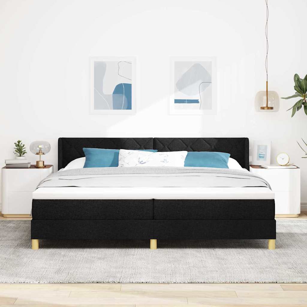 Boxspringbed met matras met hoofdeinde Zwart 200 x 200 cm Stof is nu te koop bij PeponiXL, paradijselijk wonen!