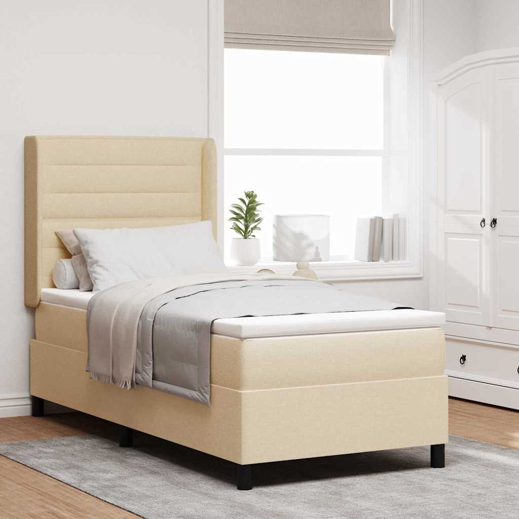 Boxspringbed met matras met hoofdeinde Crème 190 x 90 cm Stof is nu te koop bij PeponiXL, paradijselijk wonen!