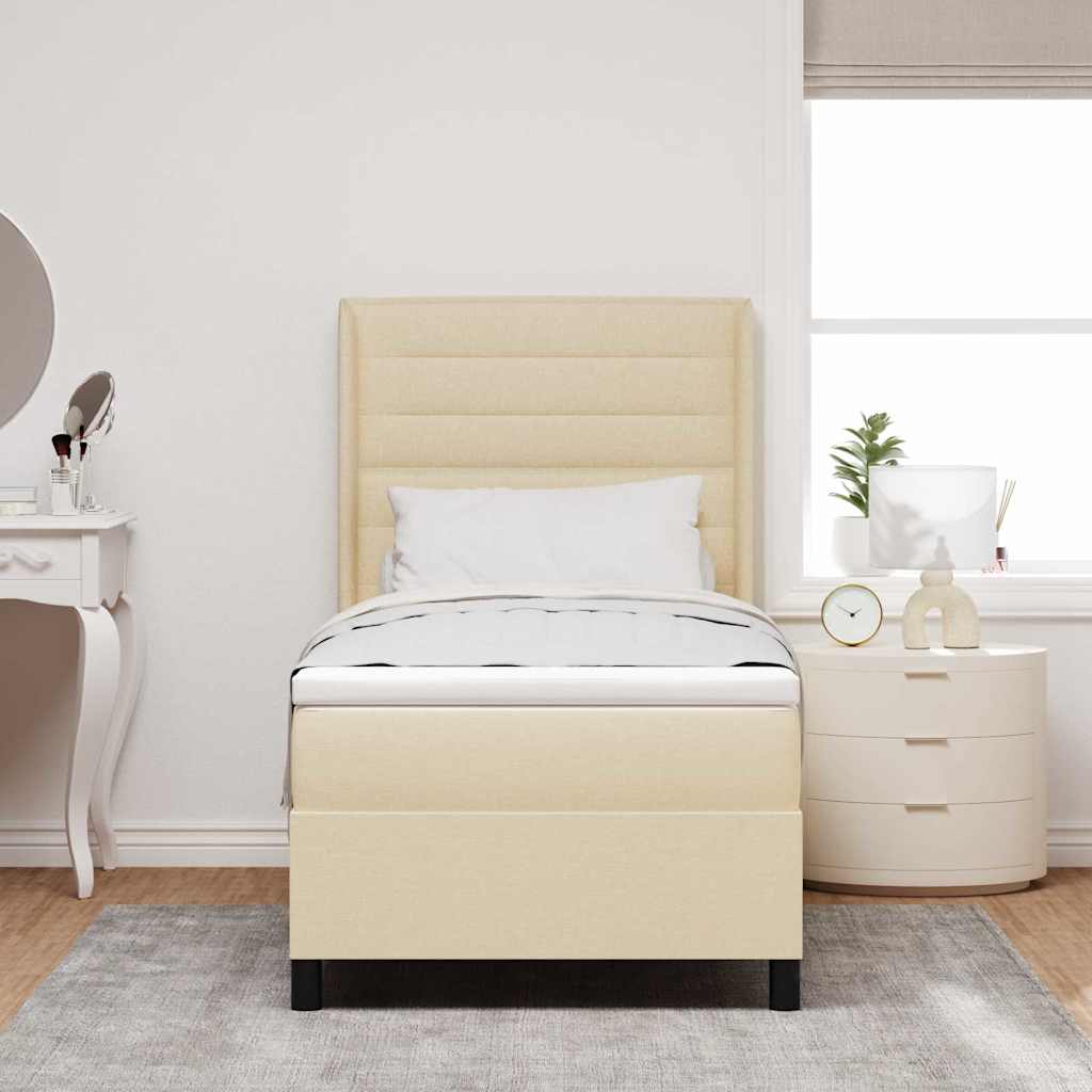 Boxspringbed met matras met hoofdeinde Crème 190 x 90 cm Stof is nu te koop bij PeponiXL, paradijselijk wonen!