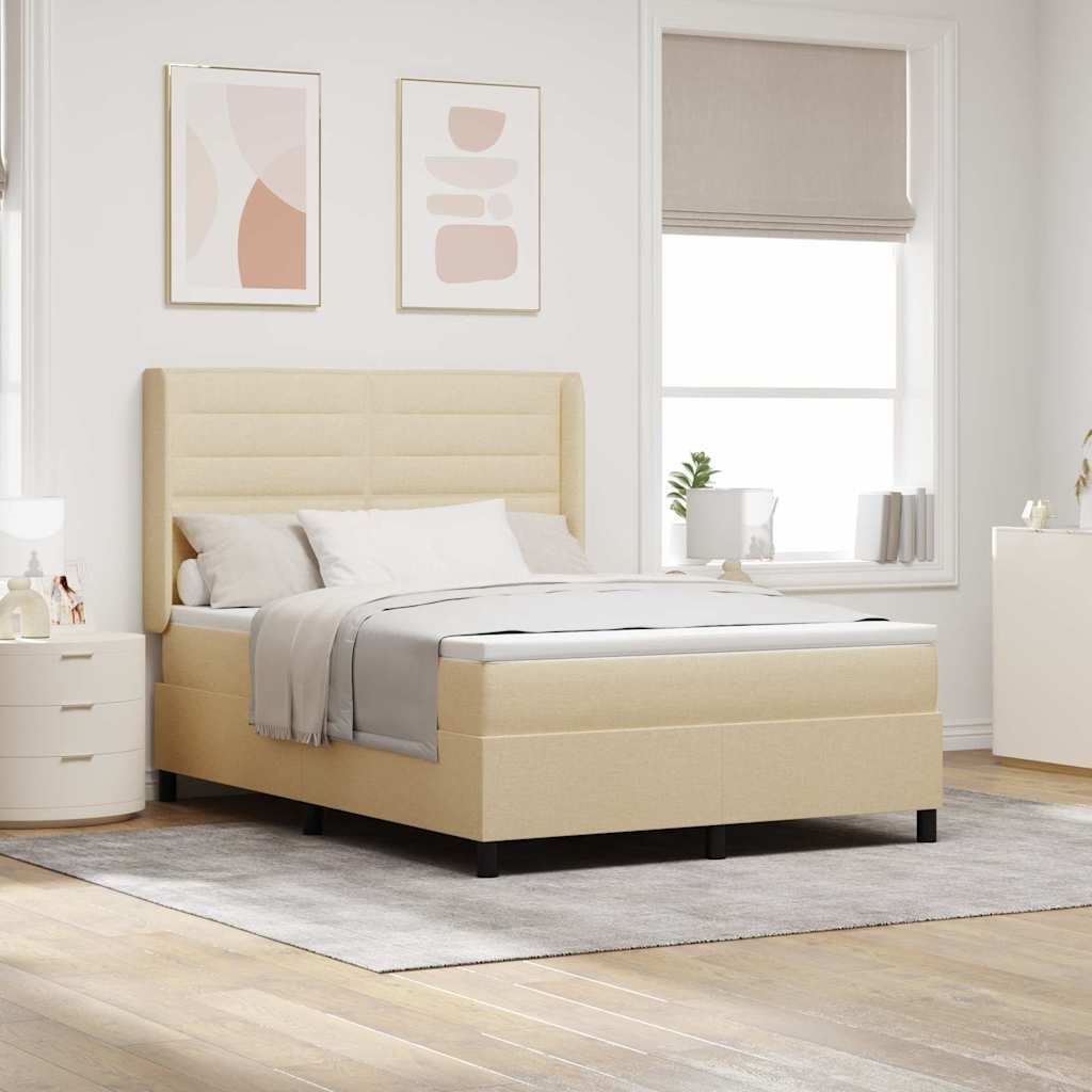 Boxspringbed met matras met hoofdeinde Crème 190 x 140 cm Stof is nu te koop bij PeponiXL, paradijselijk wonen!