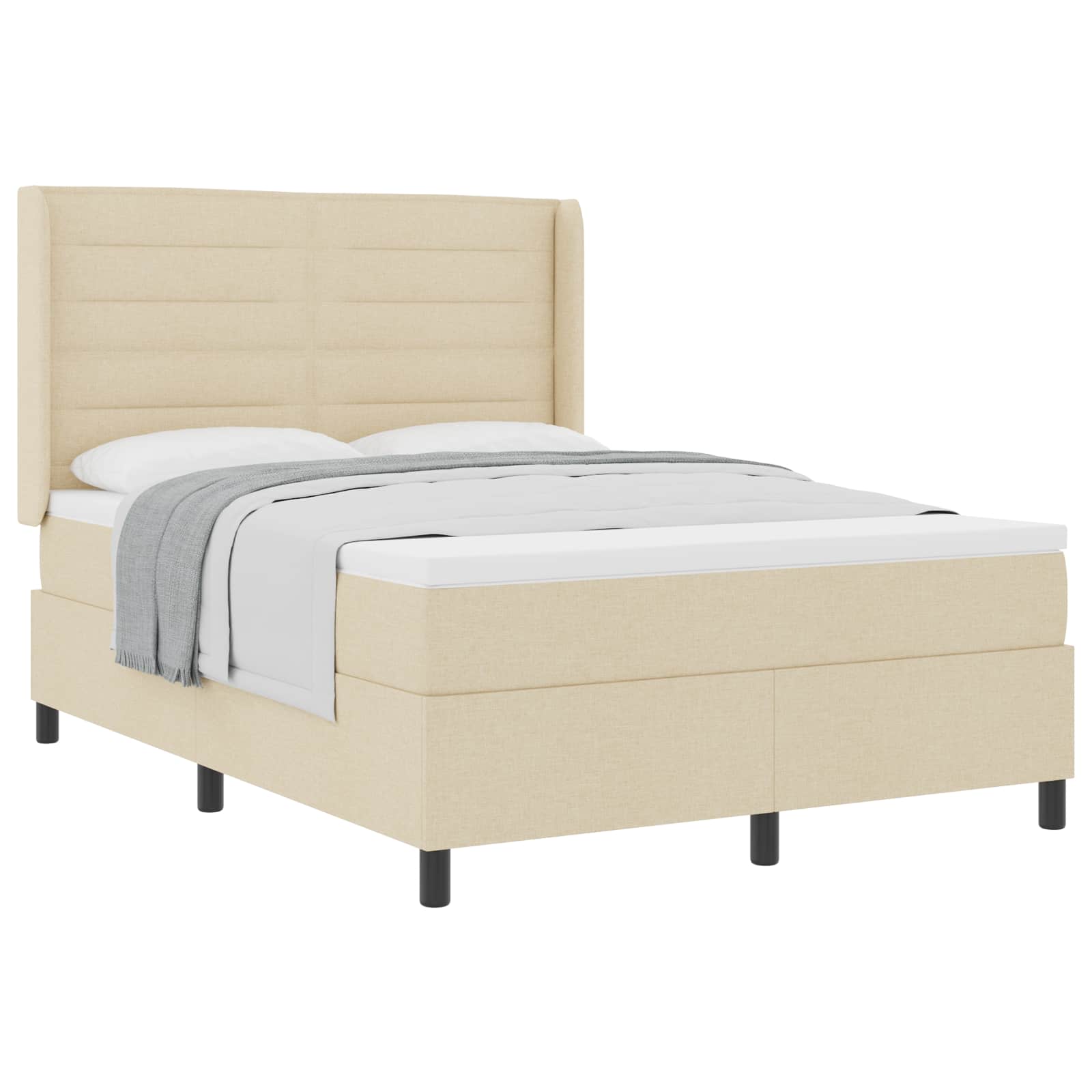 Boxspringbed met matras met hoofdeinde Crème 190 x 140 cm Stof is nu te koop bij PeponiXL, paradijselijk wonen!