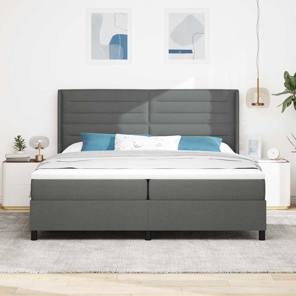 Boxspringbed met matras Donkergrijs 200 x 200 cm Stof is nu te koop bij PeponiXL, paradijselijk wonen!