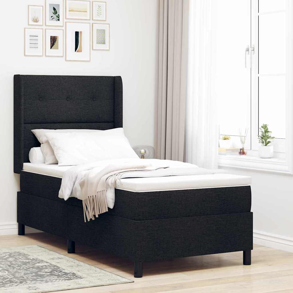 Boxspringbed met matras met hoofdeinde Zwart 200 x 90 cm Stof is nu te koop bij PeponiXL, paradijselijk wonen!