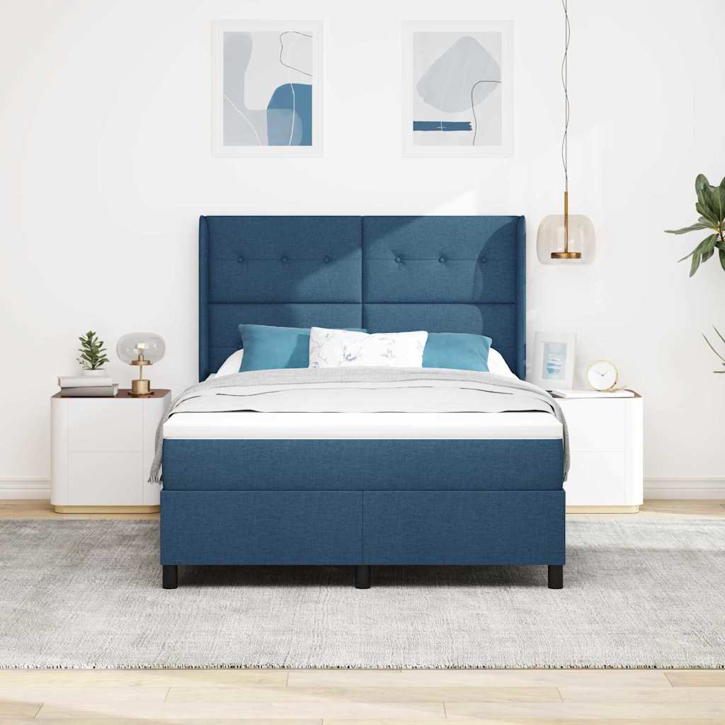 Boxspringbed met matras met hoofdeinde Blauw 190 x 140 cm Stof is nu te koop bij PeponiXL, paradijselijk wonen!