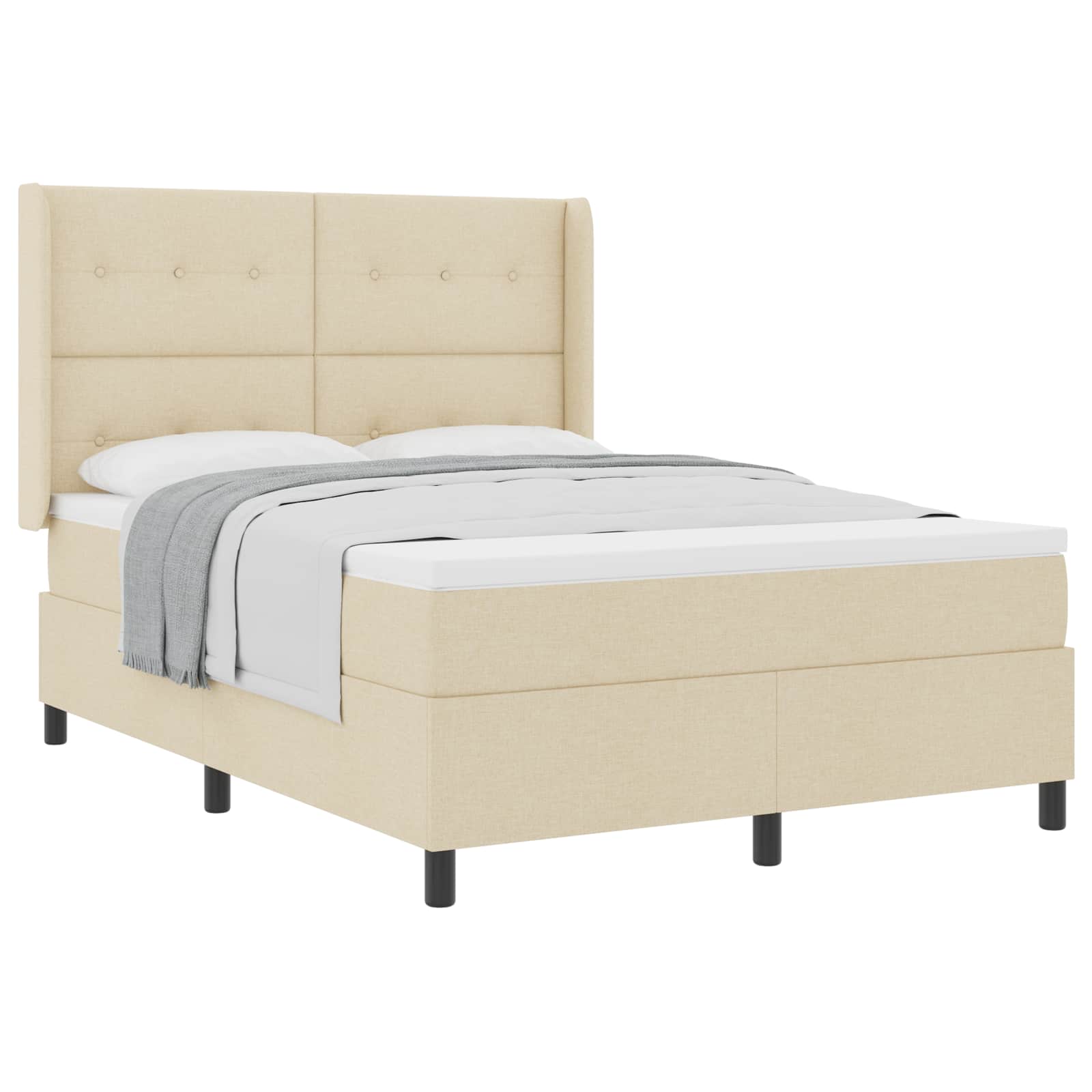 Boxspringbed met matras met hoofdeinde Crème 200 x 160 cm Stof is nu te koop bij PeponiXL, paradijselijk wonen!