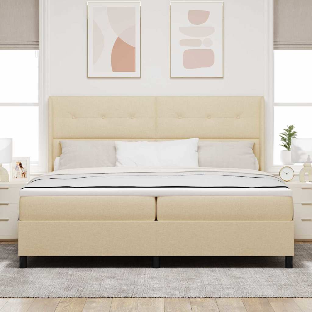 Boxspringbed met matras met hoofdeinde Crème 200 x 200 cm Stof is nu te koop bij PeponiXL, paradijselijk wonen!