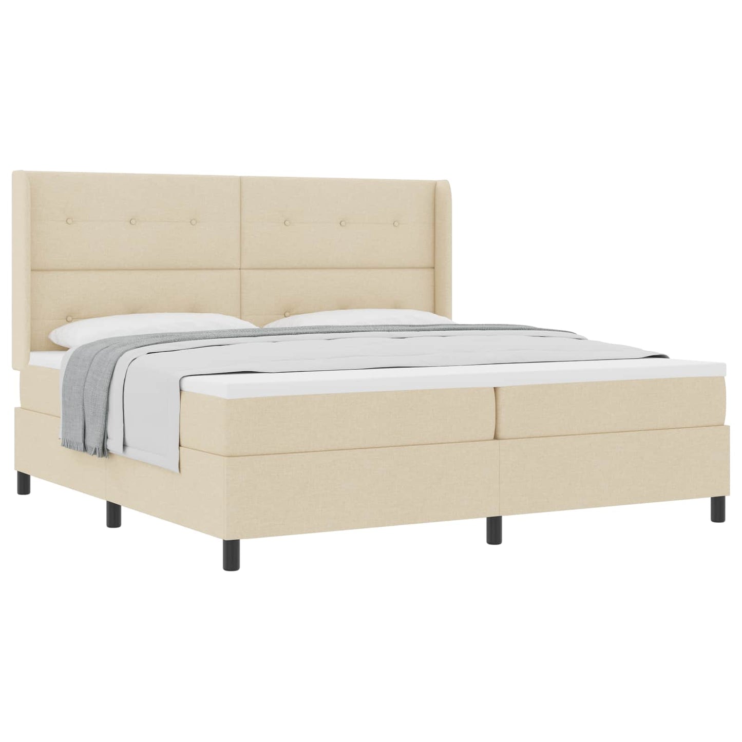 Boxspringbed met matras met hoofdeinde Crème 200 x 200 cm Stof is nu te koop bij PeponiXL, paradijselijk wonen!