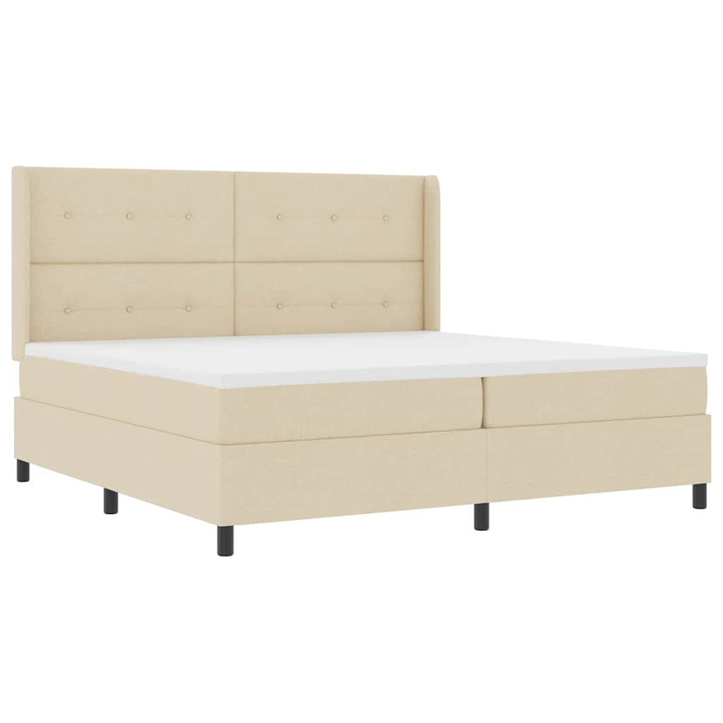 Boxspringbed met matras met hoofdeinde Crème 200 x 200 cm Stof is nu te koop bij PeponiXL, paradijselijk wonen!