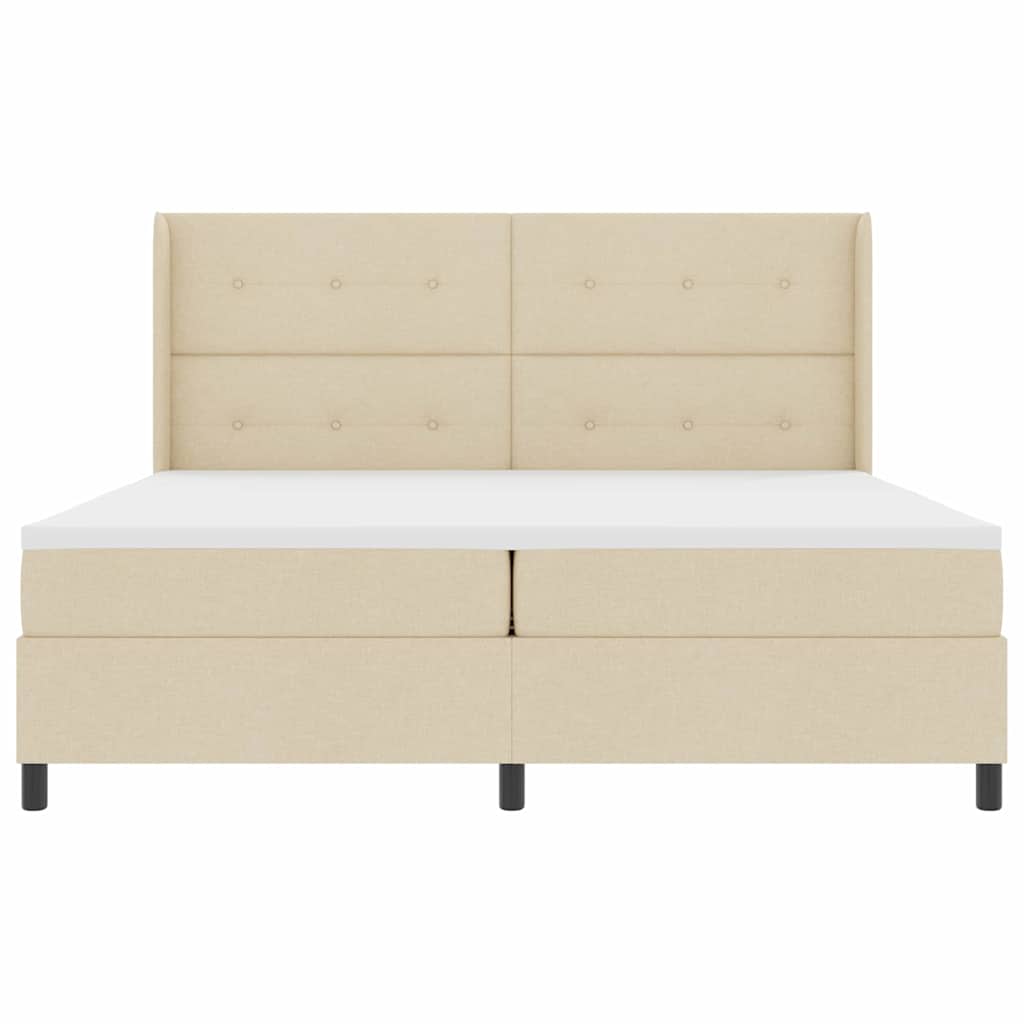 Boxspringbed met matras met hoofdeinde Crème 200 x 200 cm Stof is nu te koop bij PeponiXL, paradijselijk wonen!