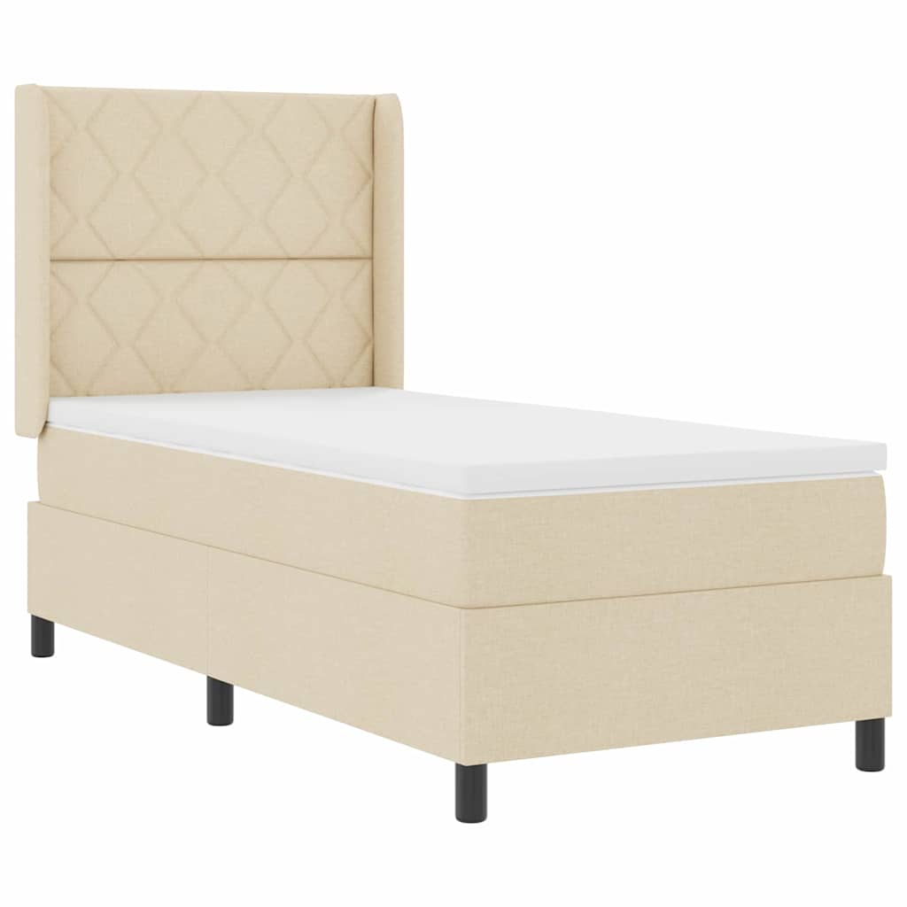 Boxspring bed met matras met hoofdeinde Crème 100 x 200 cm Stof is nu te koop bij PeponiXL, paradijselijk wonen!