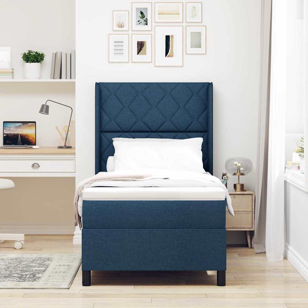 Boxspringbed met matras met hoofdeinde Blauw 200 x 100 cm Stof is nu te koop bij PeponiXL, paradijselijk wonen!