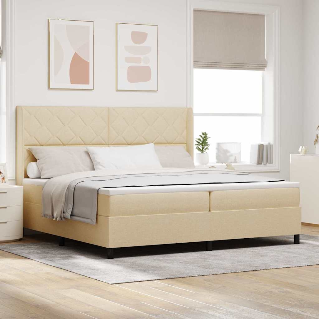 Boxspringbed met matras met hoofdeinde Crème 200 x 200 cm Stof is nu te koop bij PeponiXL, paradijselijk wonen!