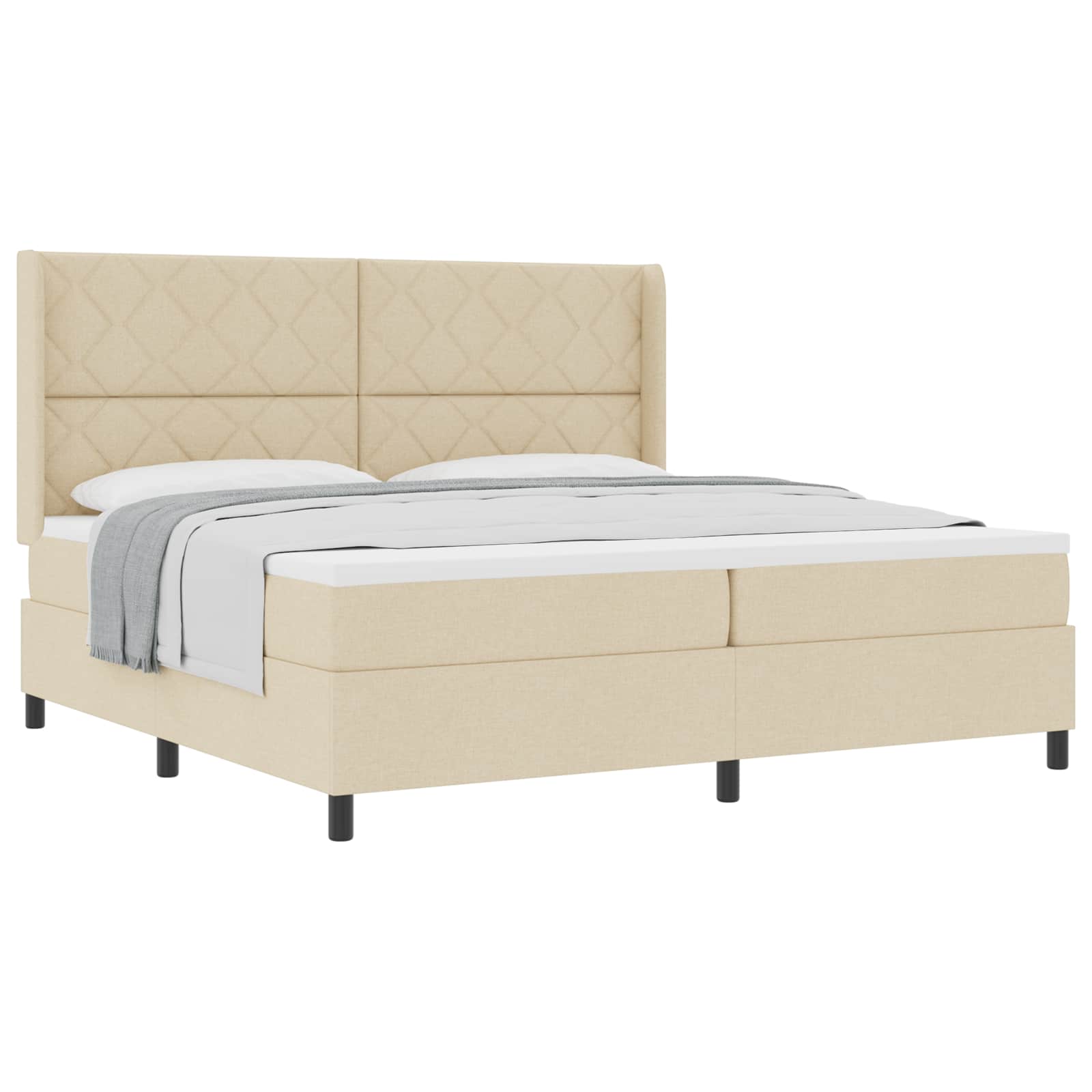 Boxspringbed met matras met hoofdeinde Crème 200 x 200 cm Stof is nu te koop bij PeponiXL, paradijselijk wonen!
